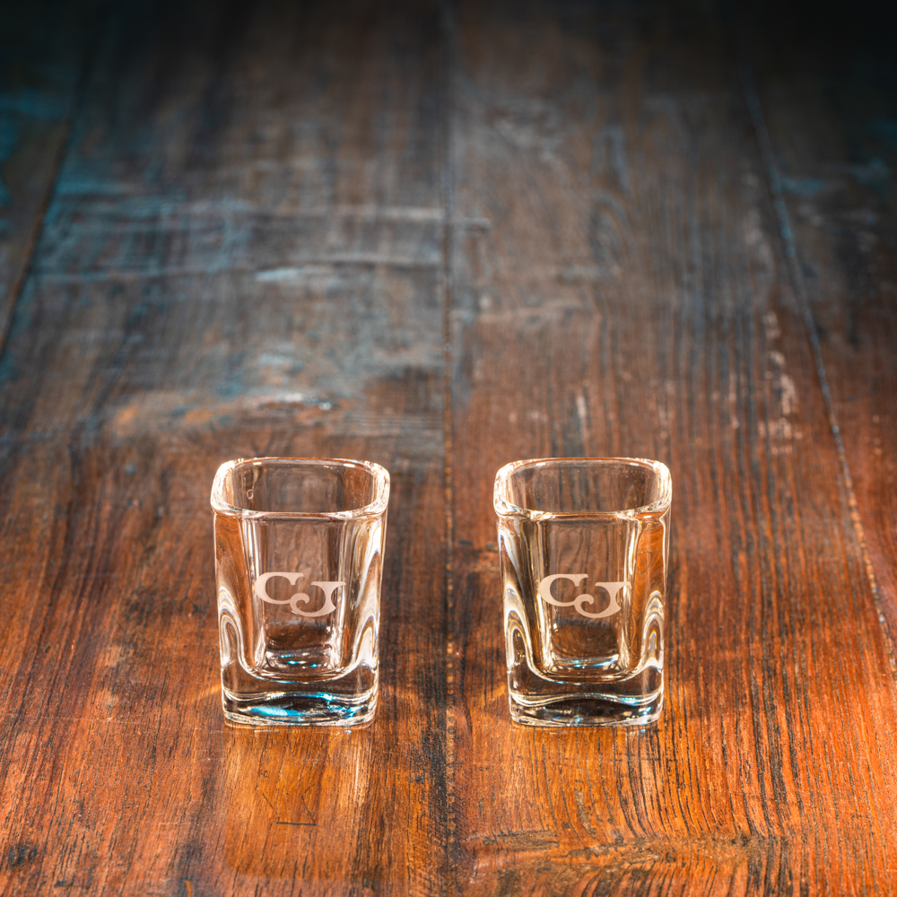 Casey Jones Distillery Shot Glasses (Pair) - Square